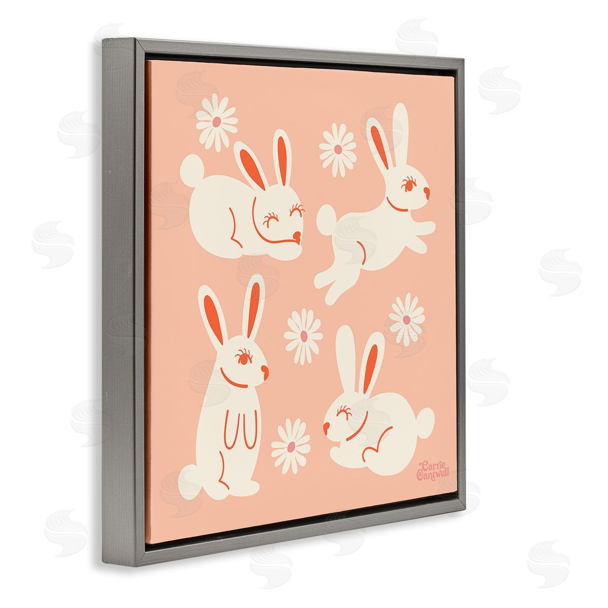 Carrie Cantwell Minimal Rabbits Pattern Gray Floating Frame Canvas Wall Art Print