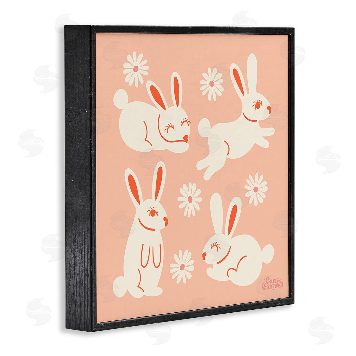 Carrie Cantwell Minimal Rabbits Pattern Black Framed Giclee Wall Art Print