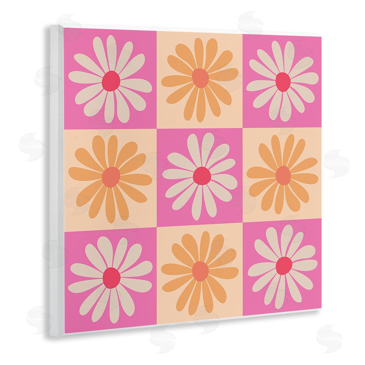 Carrie Cantwell Checkered Flower Pattern Wooden Wall Plaque Art Print