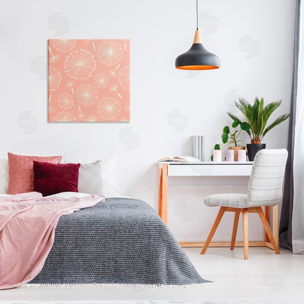 Carrie Cantwell Dandelions on Blush Canvas Wall Art Print in Room