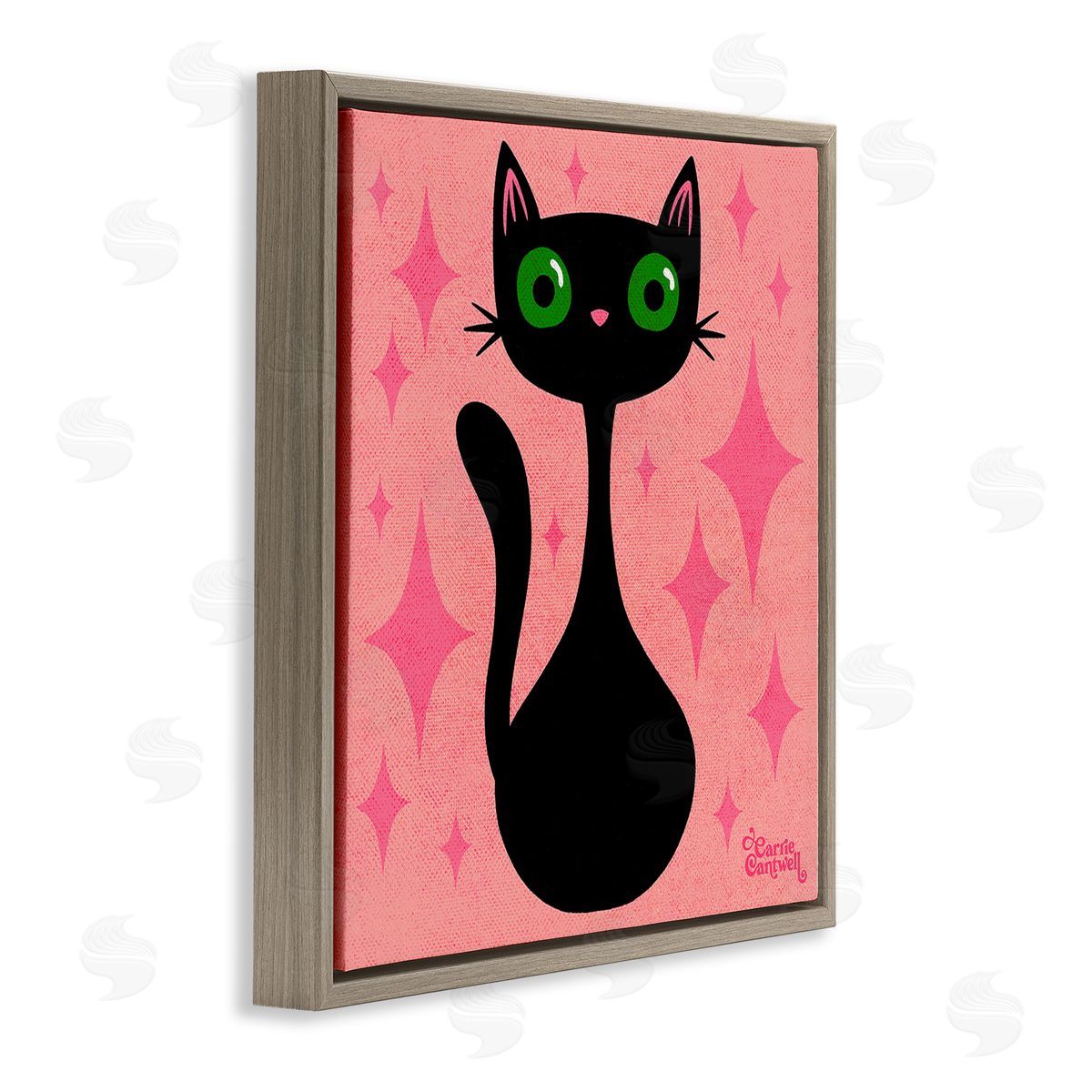 Carrie Cantwell Cat with Pink Diamonds Brown Floating Frame Canvas Wall Art Print