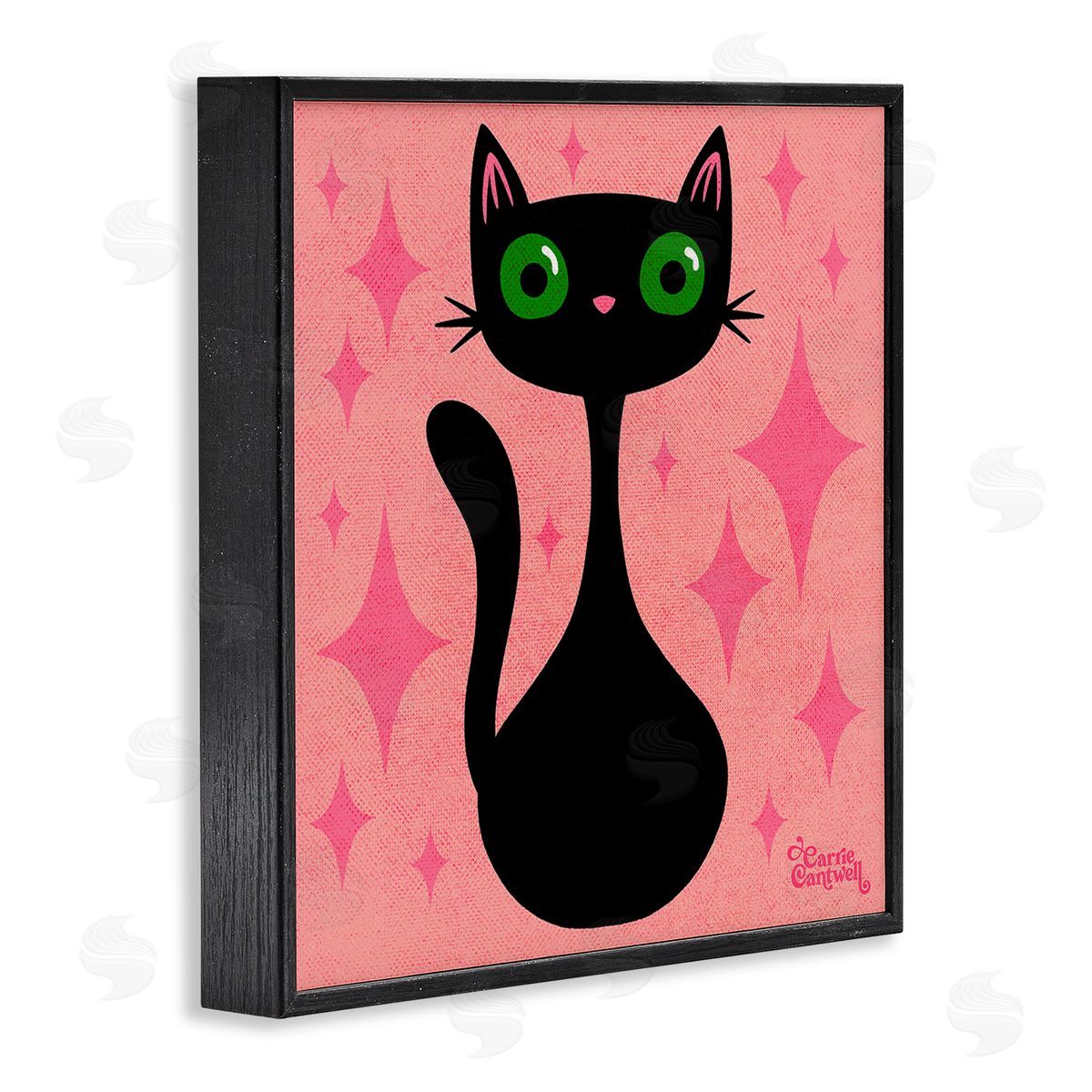 Carrie Cantwell Cat with Pink Diamonds Black Framed Giclee Wall Art Print