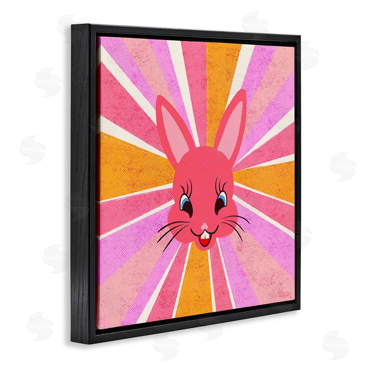Carrie Cantwell Happy Bunny Sunburst Black Floating Frame Canvas Wall Art Print