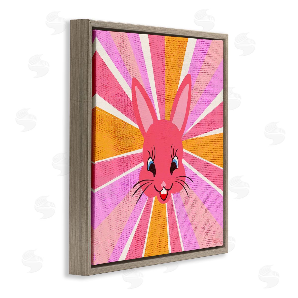 Carrie Cantwell Happy Bunny Sunburst Brown Floating Frame Canvas Wall Art Print