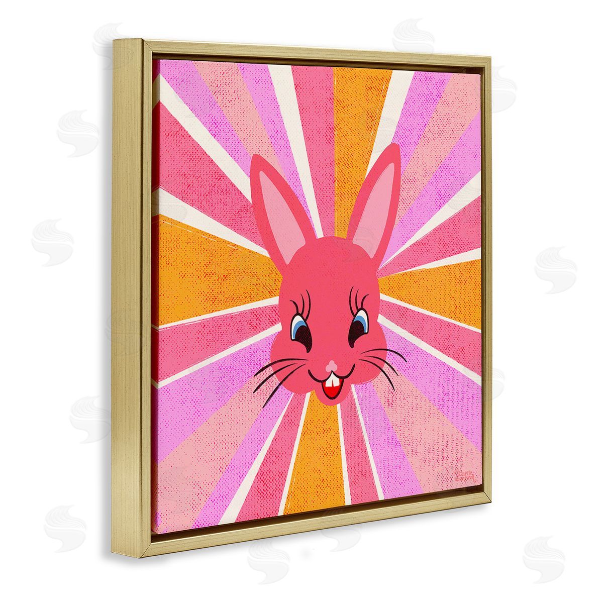 Carrie Cantwell Happy Bunny Sunburst Gold Floating Frame Canvas Wall Art Print
