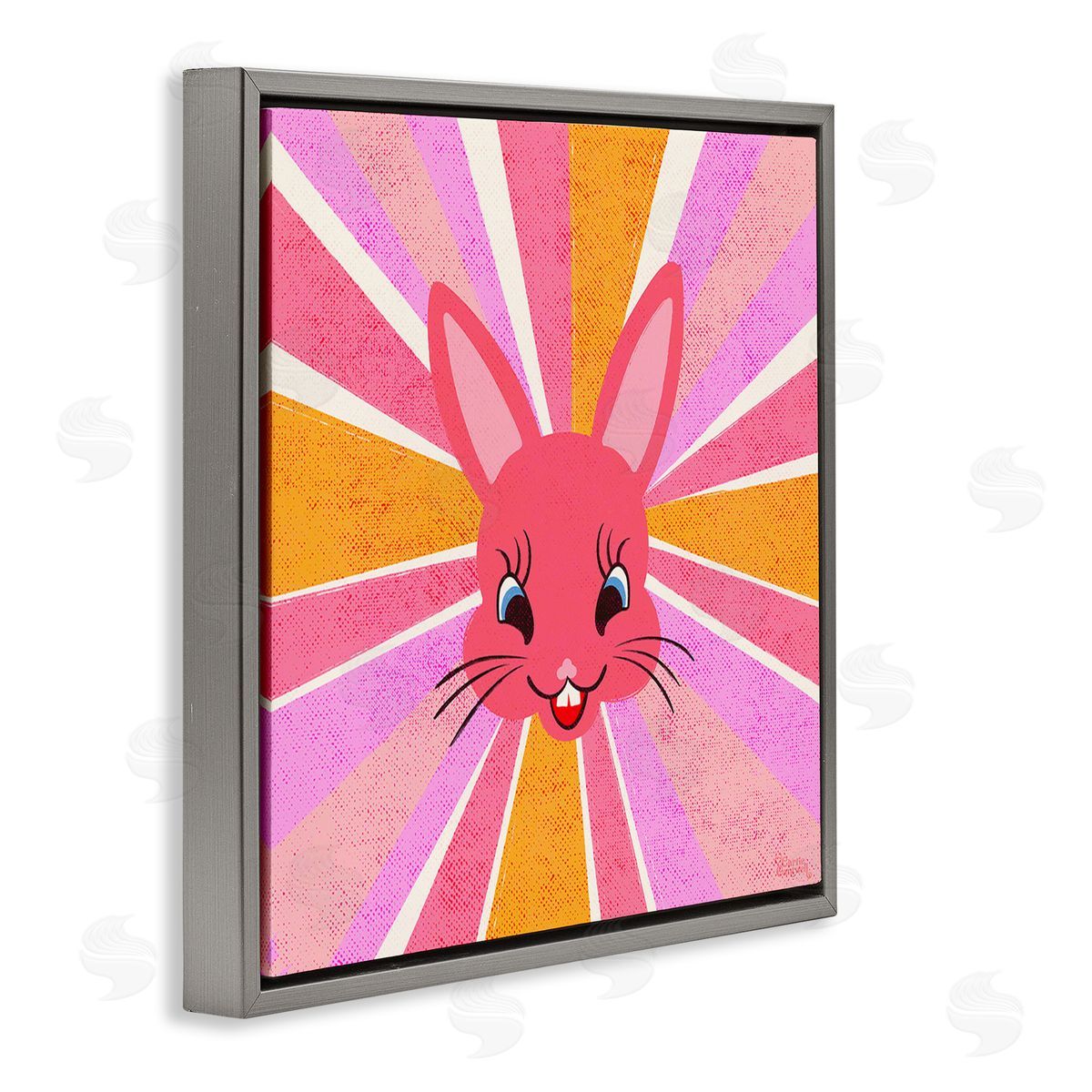Carrie Cantwell Happy Bunny Sunburst Gray Floating Frame Canvas Wall Art Print