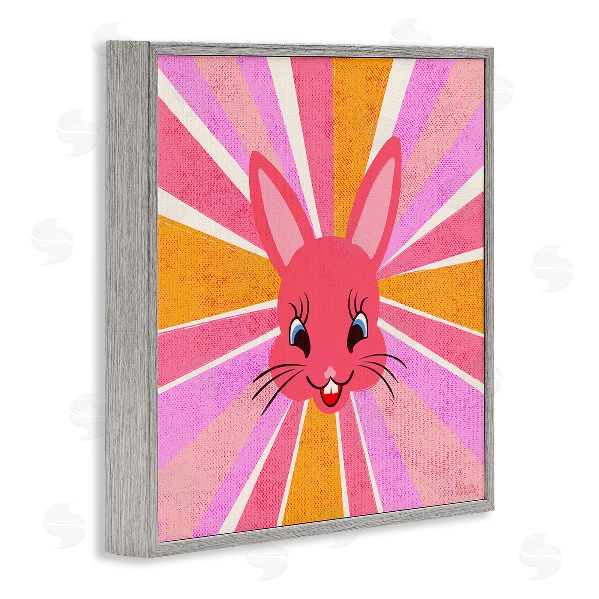 Carrie Cantwell Happy Bunny Sunburst Gray Framed Giclee Wall Art Print