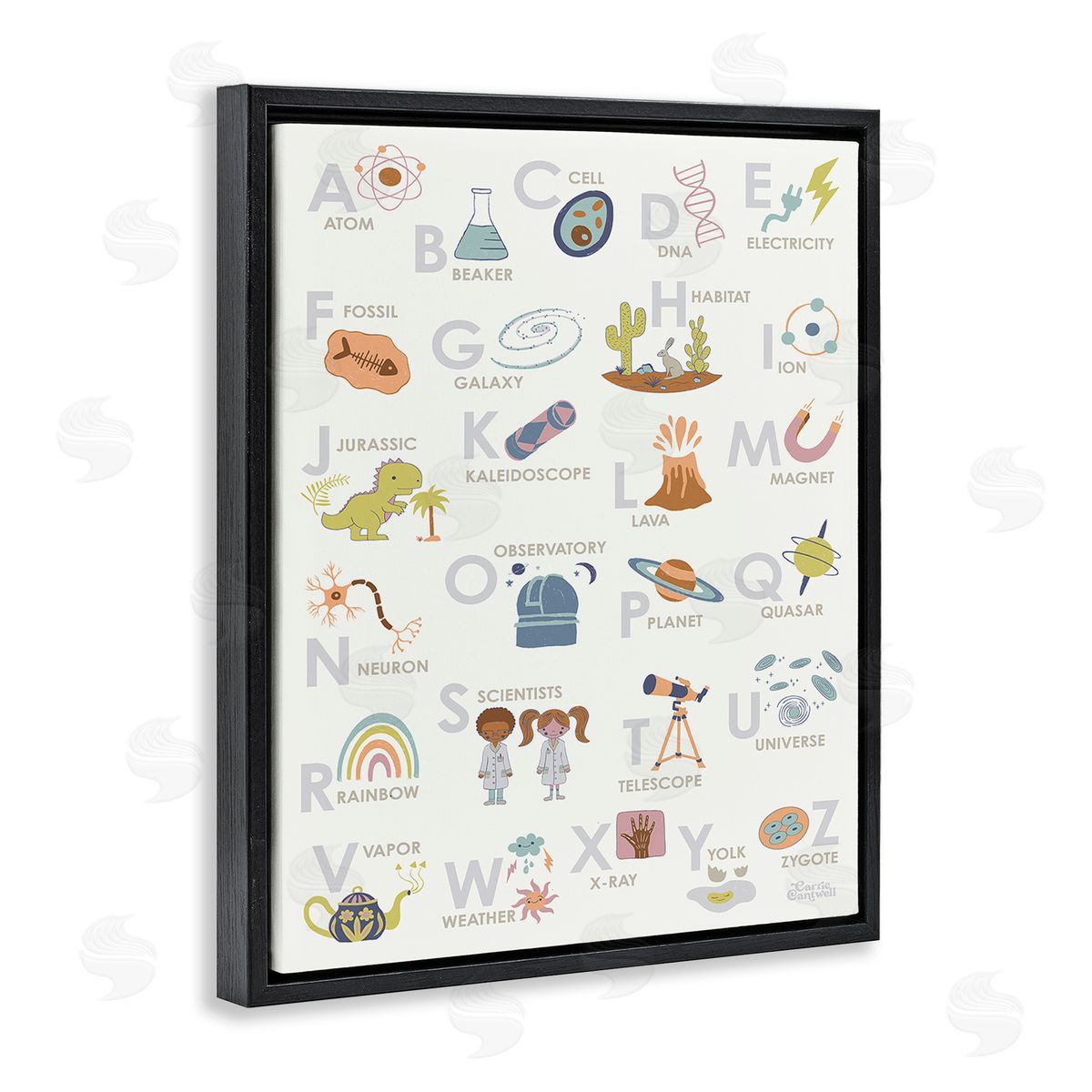Carrie Cantwell Science Theme Alphabet Black Floating Frame Canvas Wall Art Print