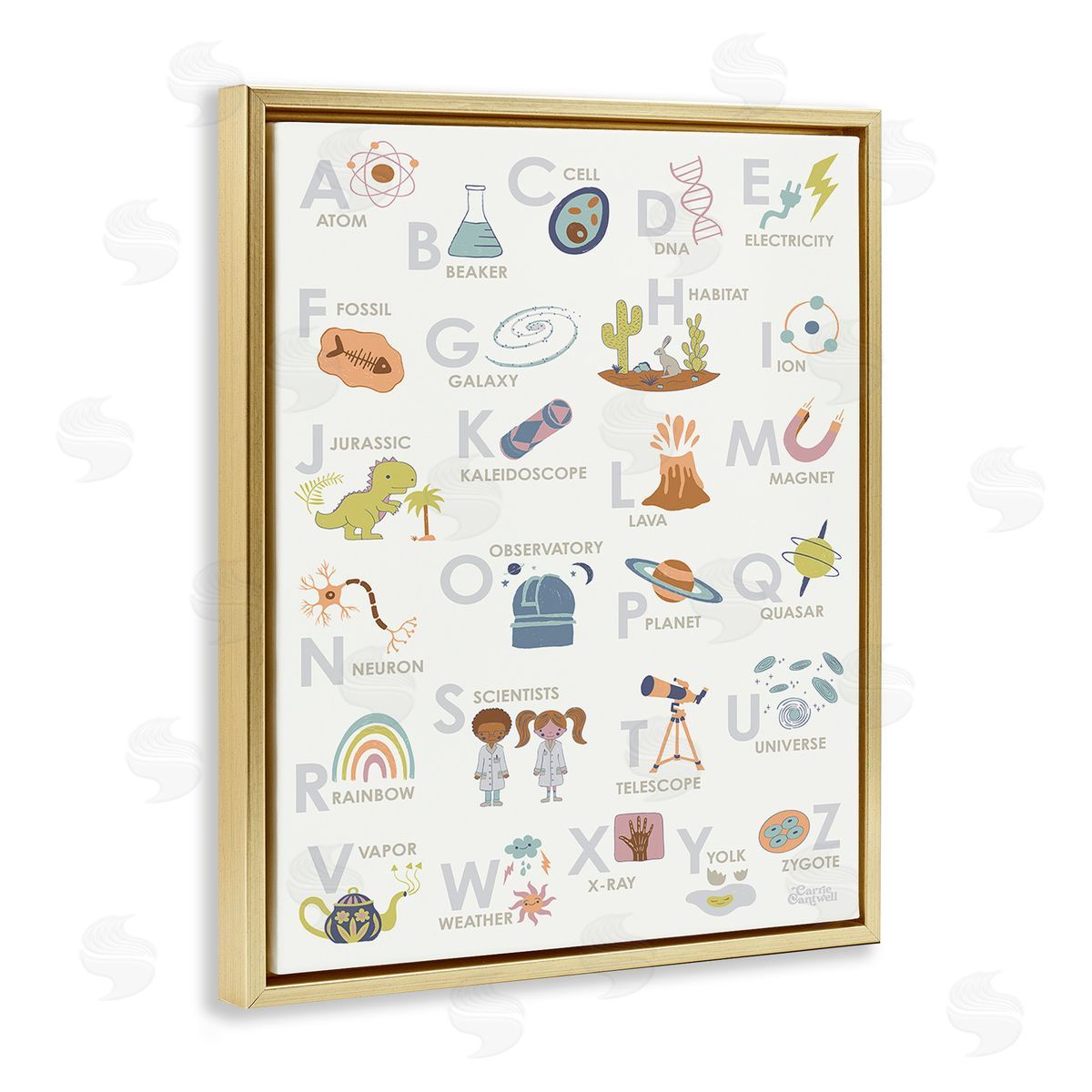Carrie Cantwell Science Theme Alphabet Gold Floating Frame Canvas Wall Art Print