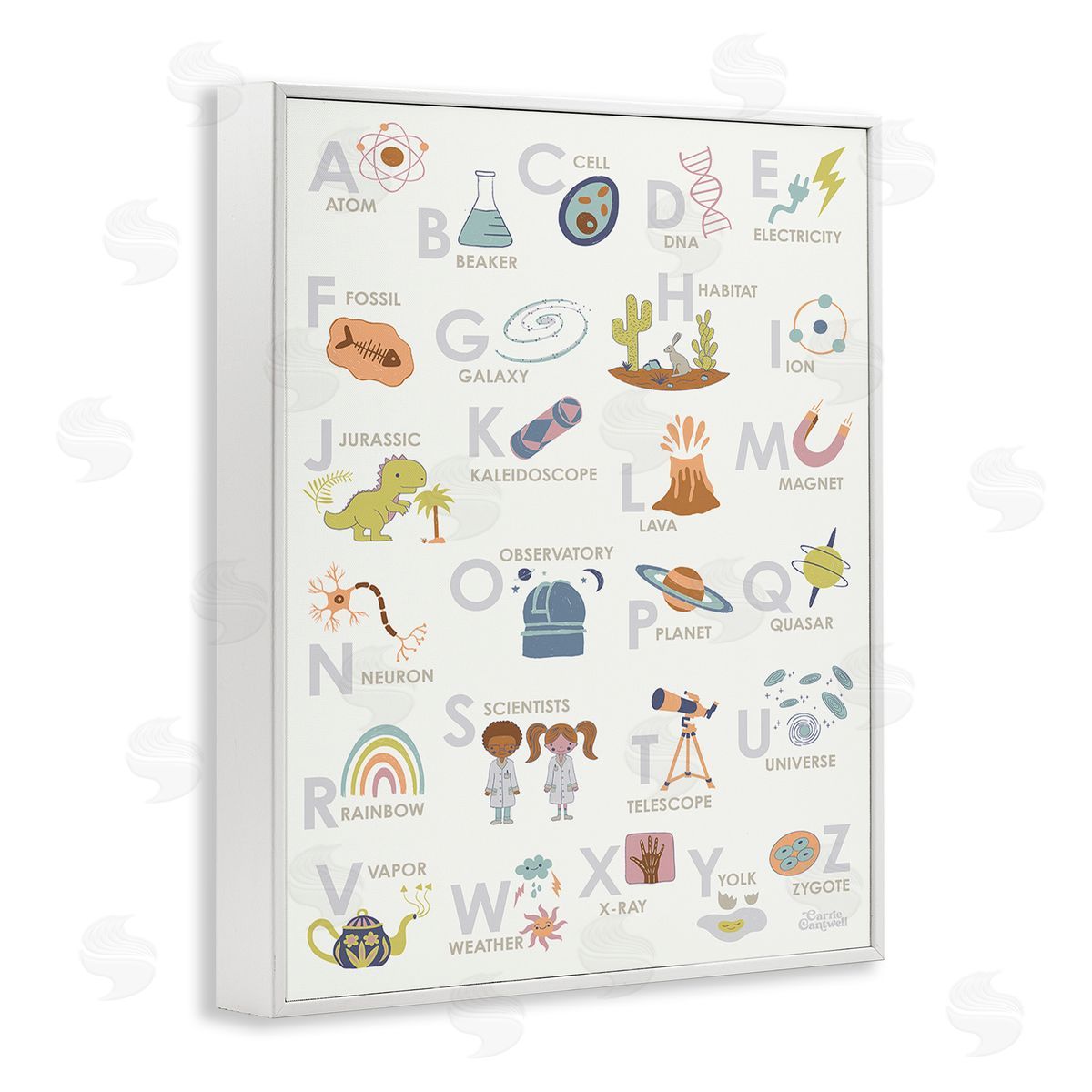 Carrie Cantwell Science Theme Alphabet White Framed Giclee Wall Art Print