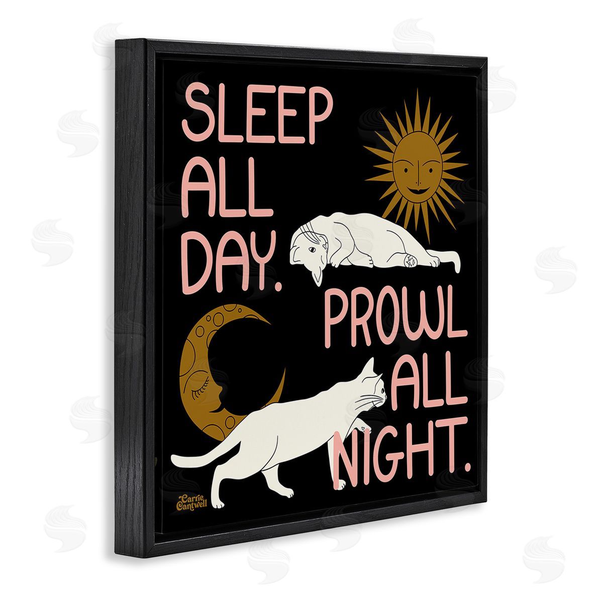 Carrie Cantwell Night & Day Cats Black Floating Frame Canvas Wall Art Print