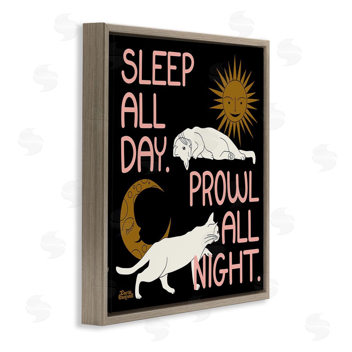 Carrie Cantwell Night & Day Cats Brown Floating Frame Canvas Wall Art Print