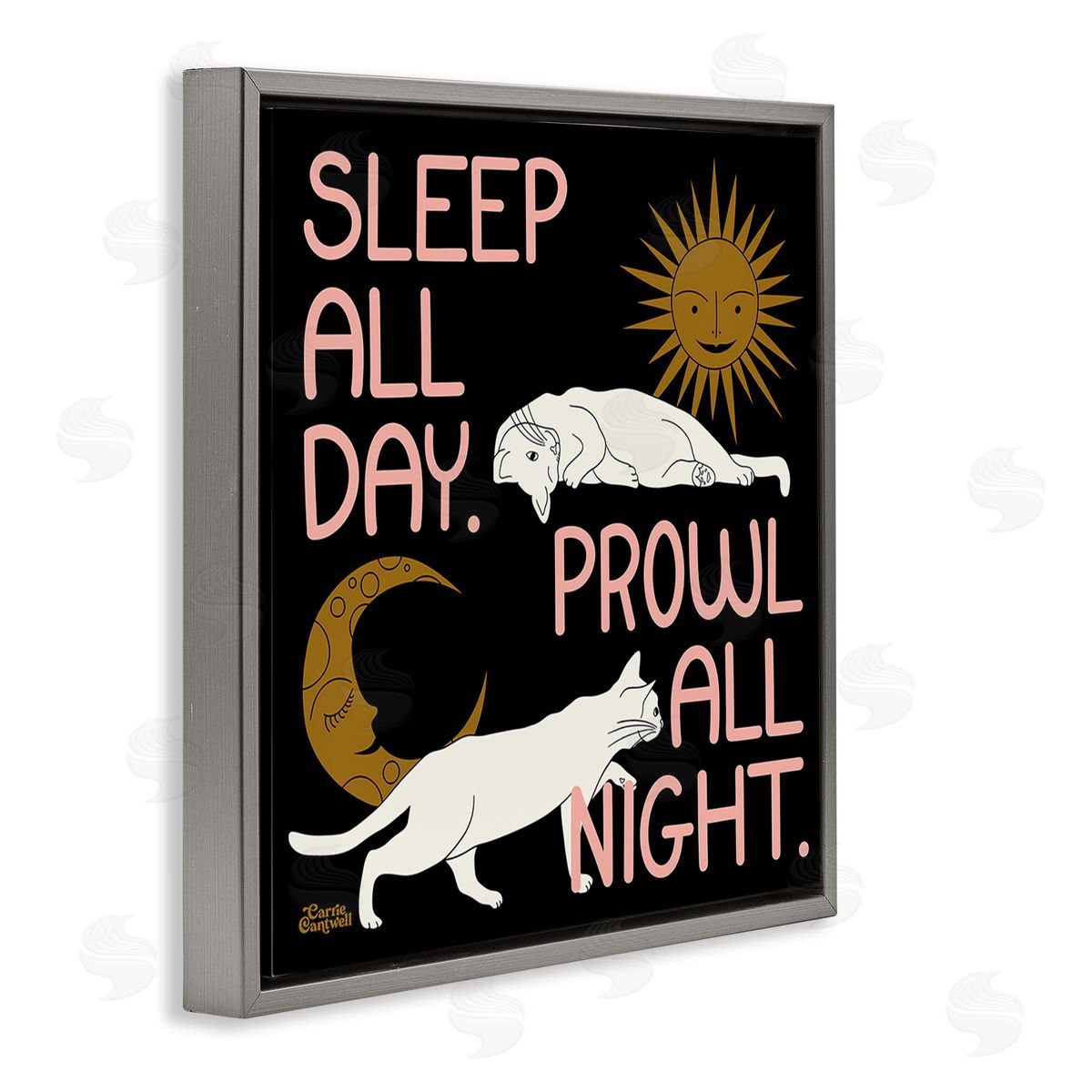 Carrie Cantwell Night & Day Cats Gray Floating Frame Canvas Wall Art Print