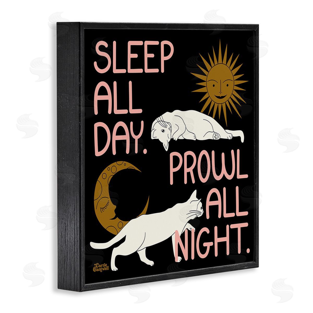 Carrie Cantwell Night & Day Cats Black Framed Giclee Wall Art Print