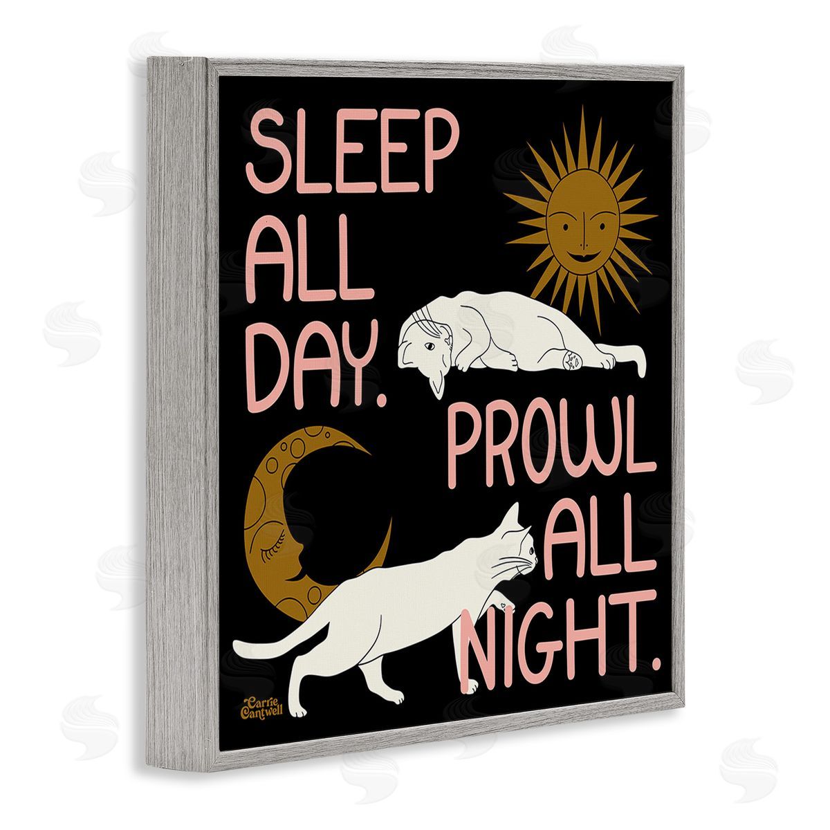 Carrie Cantwell Night & Day Cats Gray Framed Giclee Wall Art Print