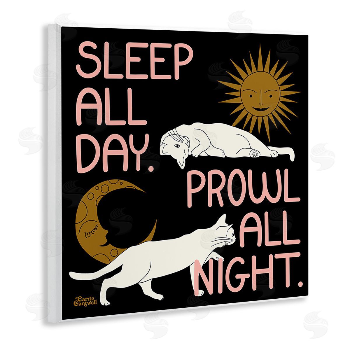 Carrie Cantwell Night & Day Cats Wooden Wall Plaque Art Print