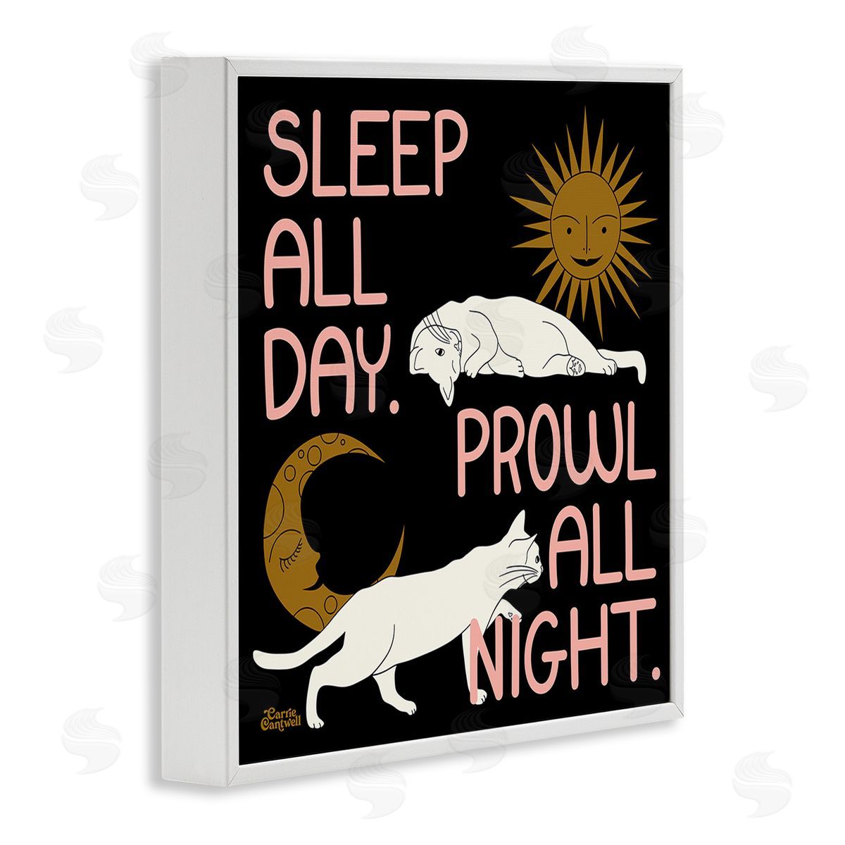 Carrie Cantwell Night & Day Cats White Framed Giclee Wall Art Print