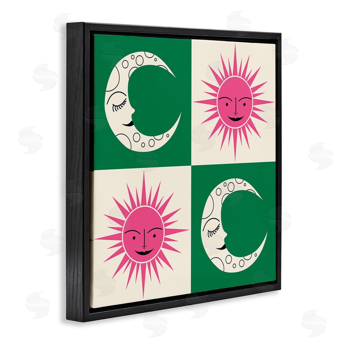 Carrie Cantwell Checkered Moon & Sun Black Floating Frame Canvas Wall Art Print