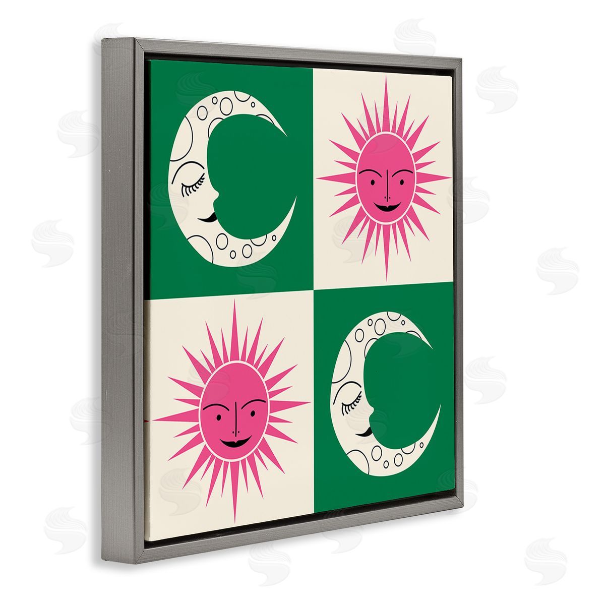 Carrie Cantwell Checkered Moon & Sun Gray Floating Frame Canvas Wall Art Print