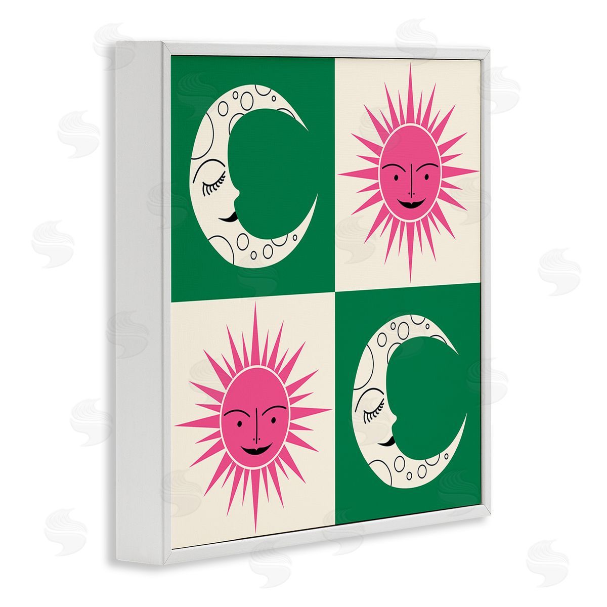 Carrie Cantwell Checkered Moon & Sun White Framed Giclee Wall Art Print