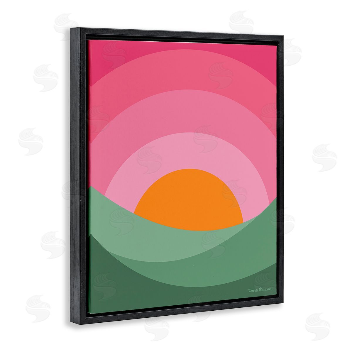 Carrie Cantwell Green & Pink Landscape Black Floating Frame Canvas Wall Art Print