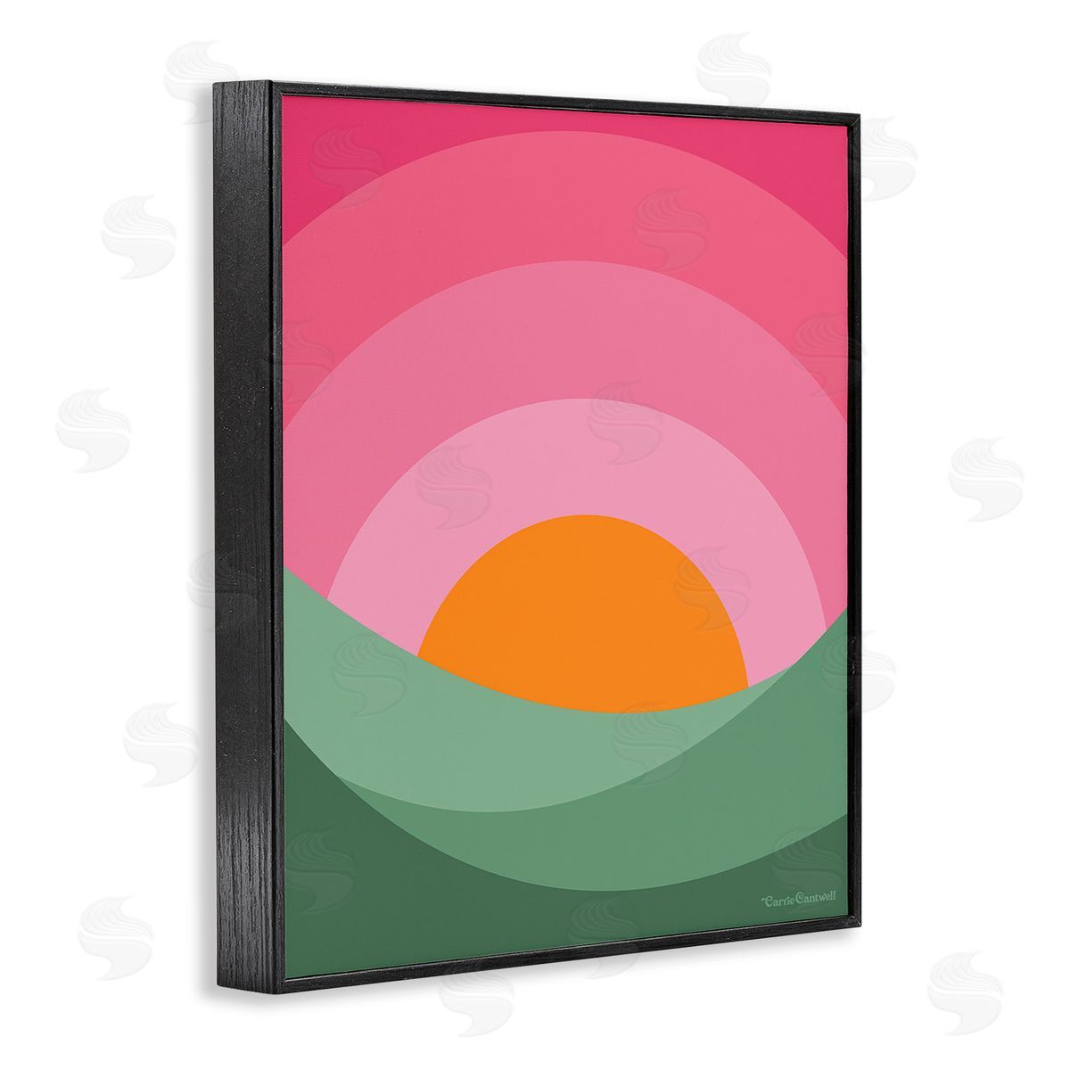 Carrie Cantwell Green & Pink Landscape Black Framed Giclee Wall Art Print