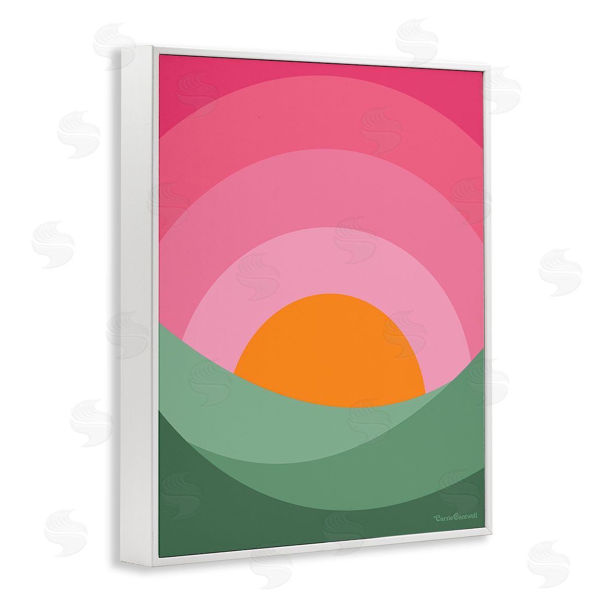 Carrie Cantwell Green & Pink Landscape White Framed Giclee Wall Art Print