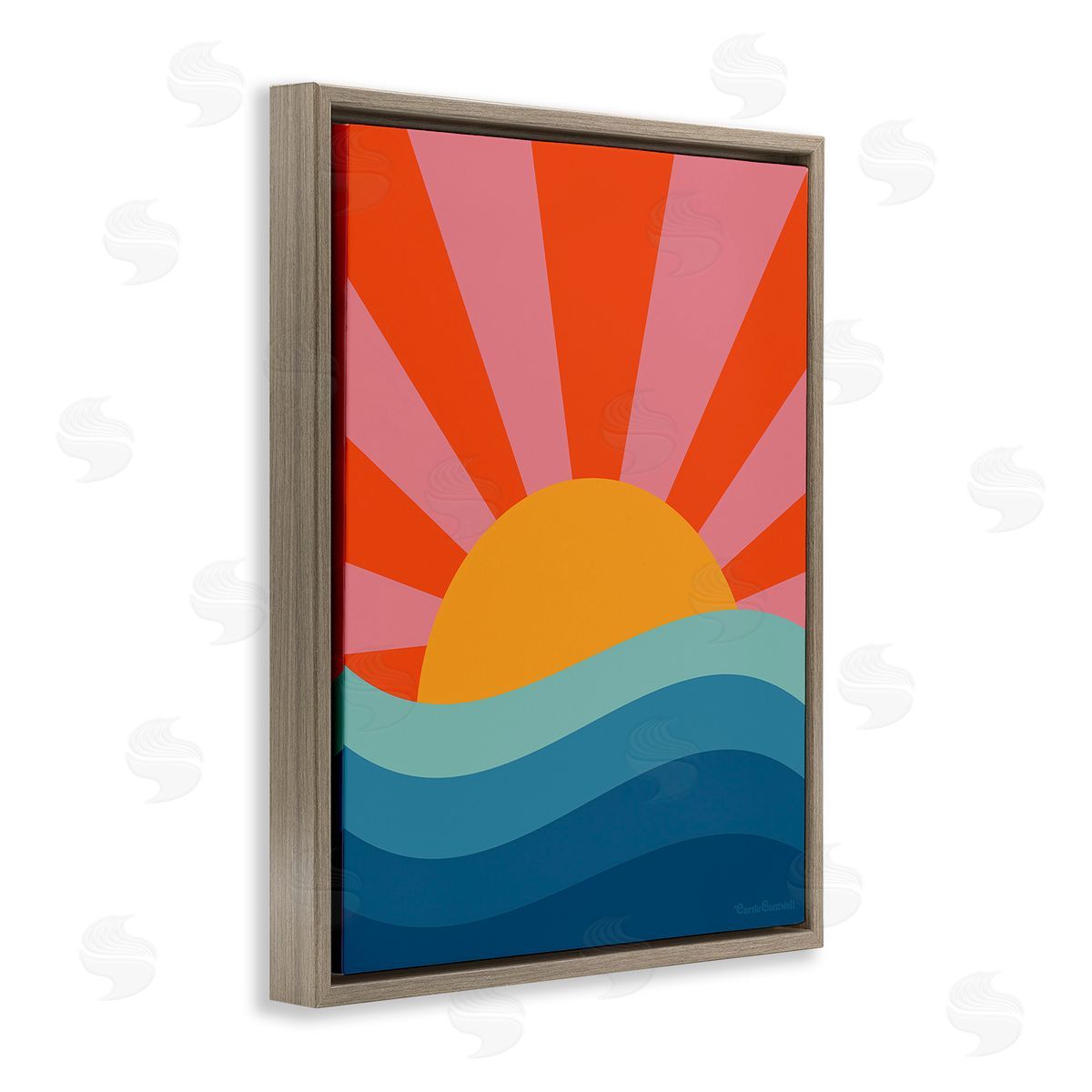 Carrie Cantwell Sun Rays on Sea Brown Floating Frame Canvas Wall Art Print