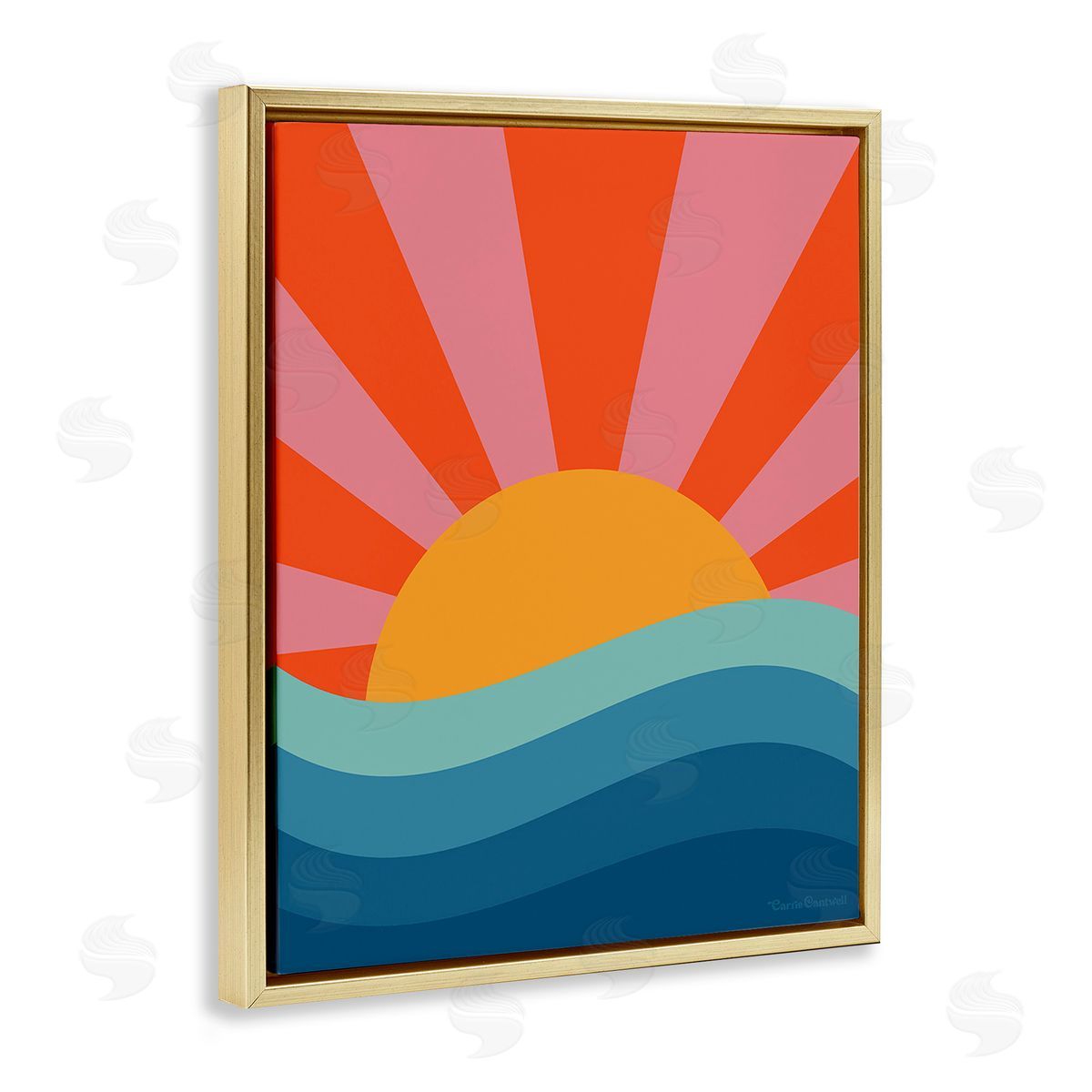 Carrie Cantwell Sun Rays on Sea Gold Floating Frame Canvas Wall Art Print