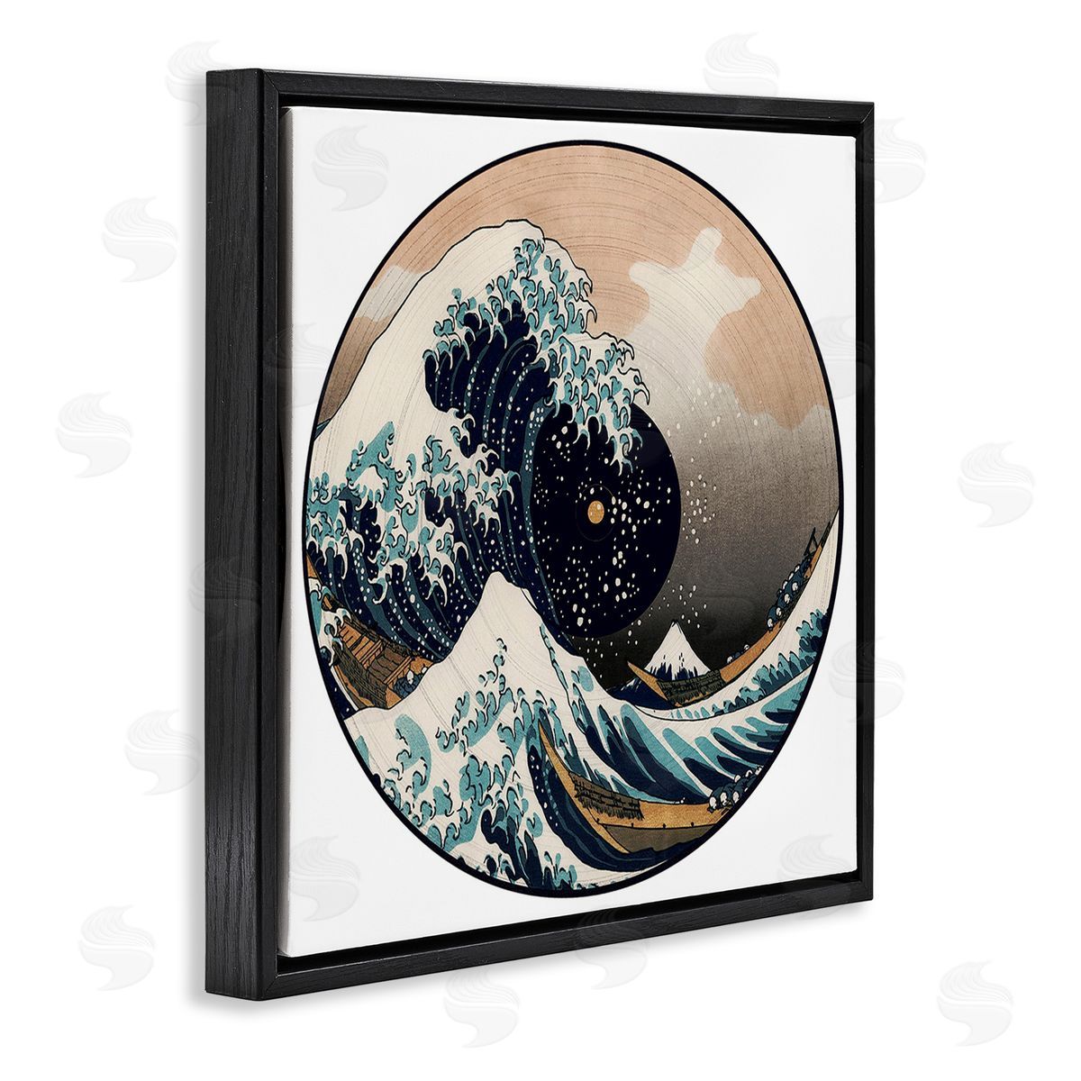 Carrie Cantwell Japanese Wave Music Record Black Floating Frame Canvas Wall Art Print