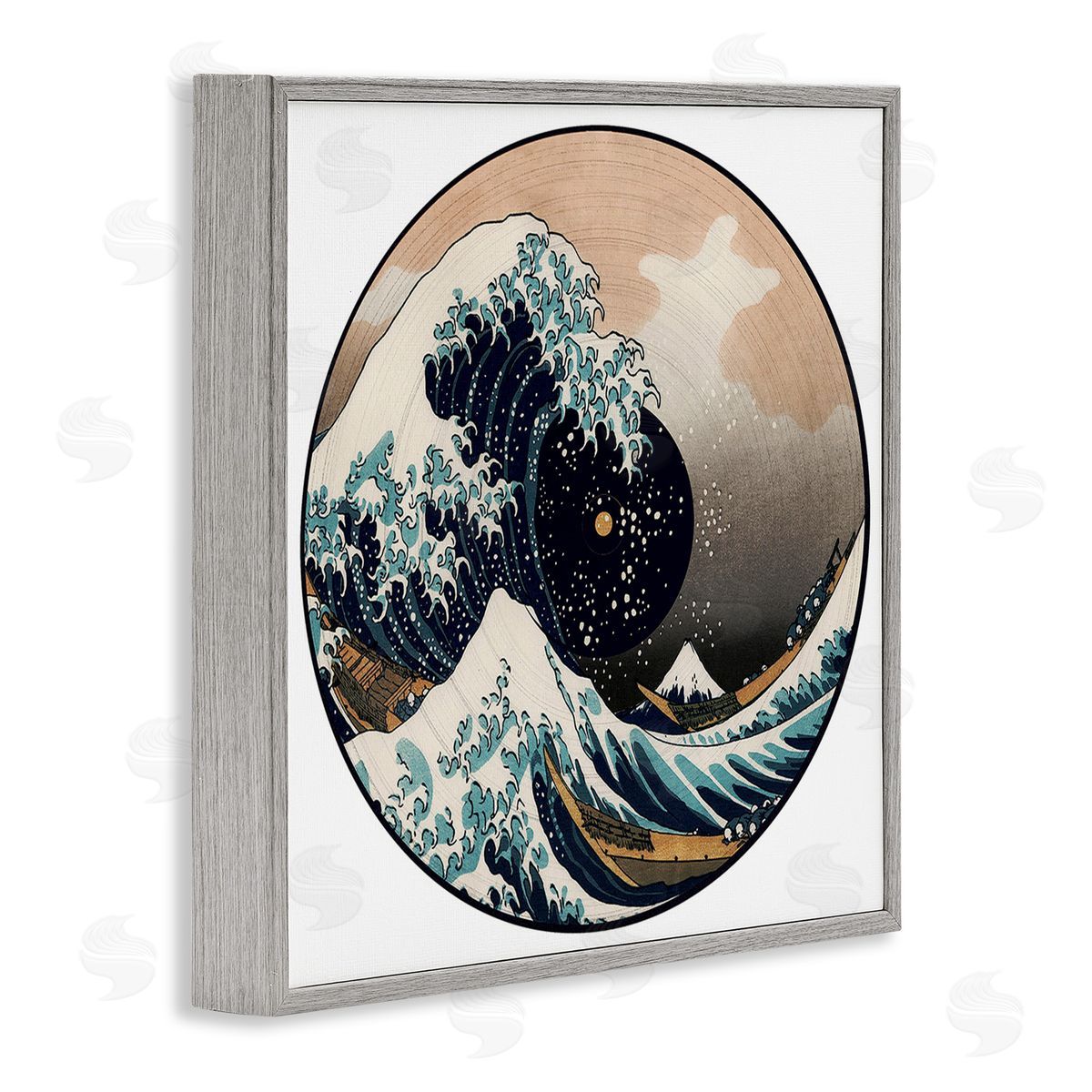 Carrie Cantwell Japanese Wave Music Record Gray Framed Giclee Wall Art Print