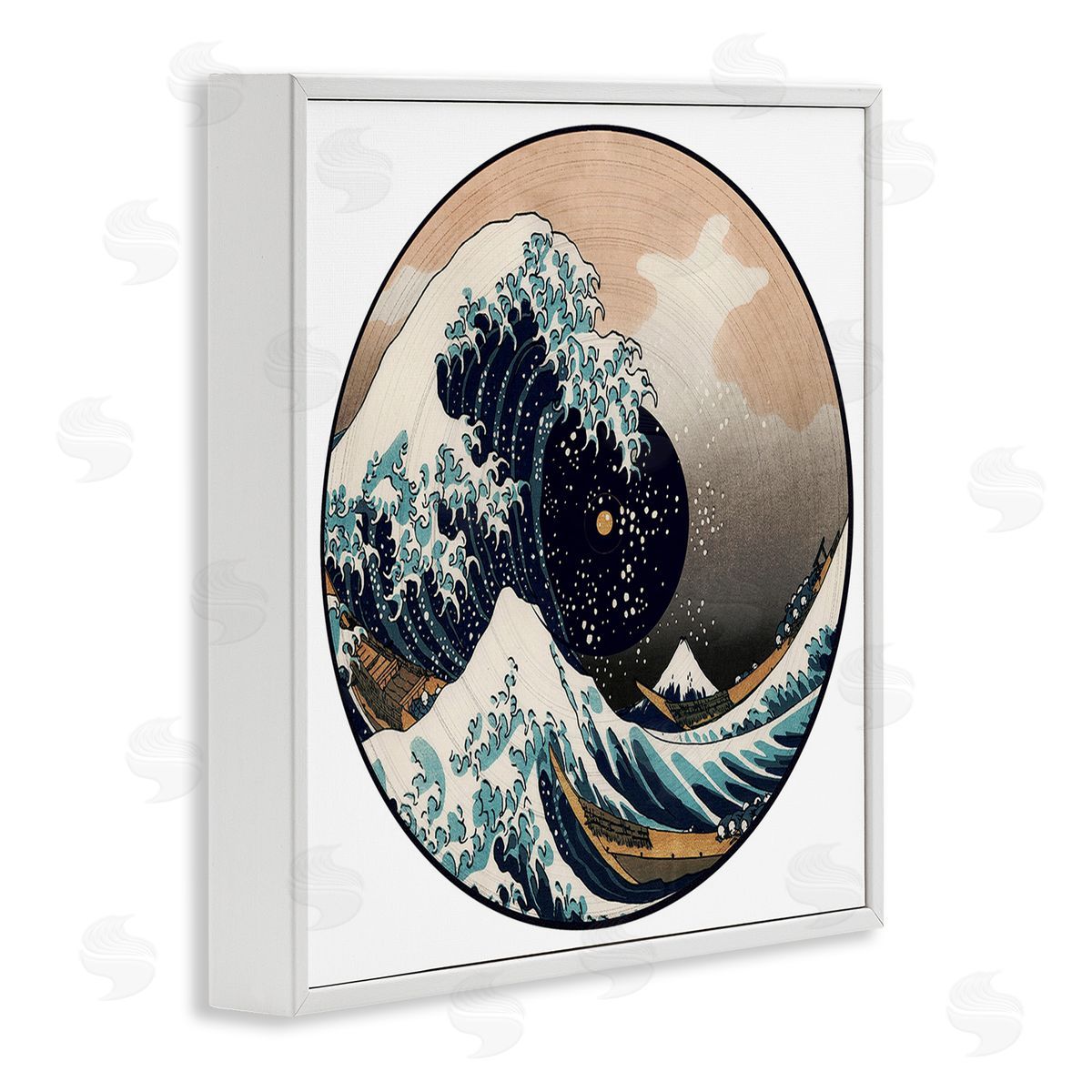 Carrie Cantwell Japanese Wave Music Record White Framed Giclee Wall Art Print