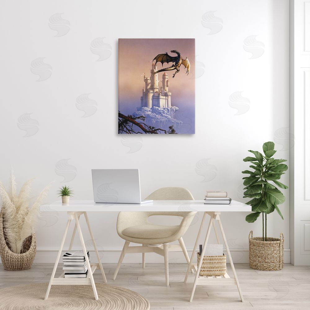 Ciruelo Magical Dragon & Castle Canvas Wall Art Print in Room