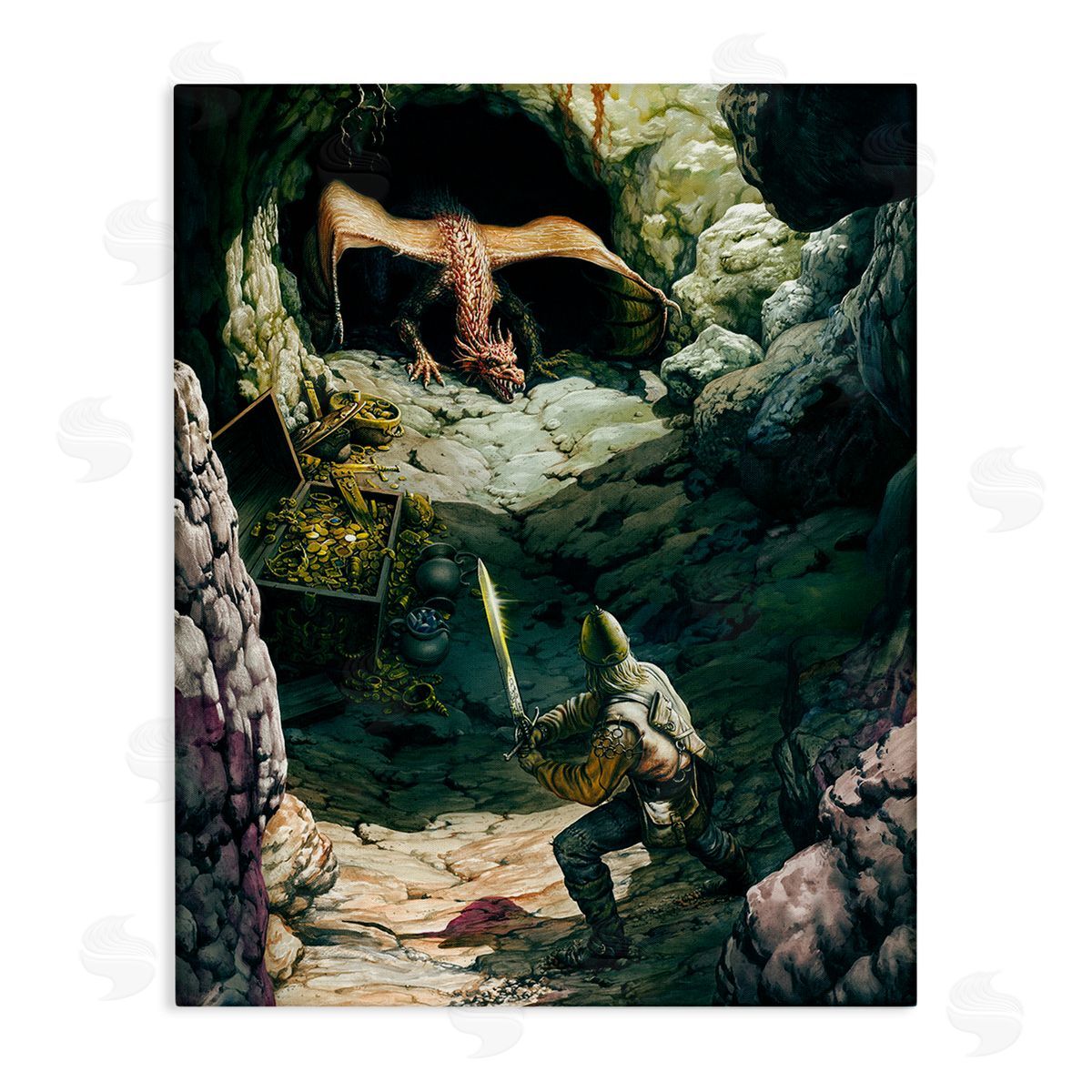 Ciruelo Dragon & Knight Battle Canvas Wall Art Print