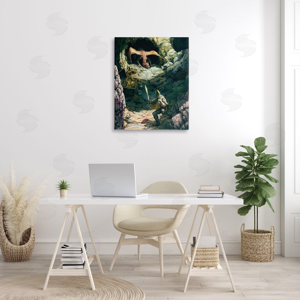 Ciruelo Dragon & Knight Battle Canvas Wall Art Print in Room