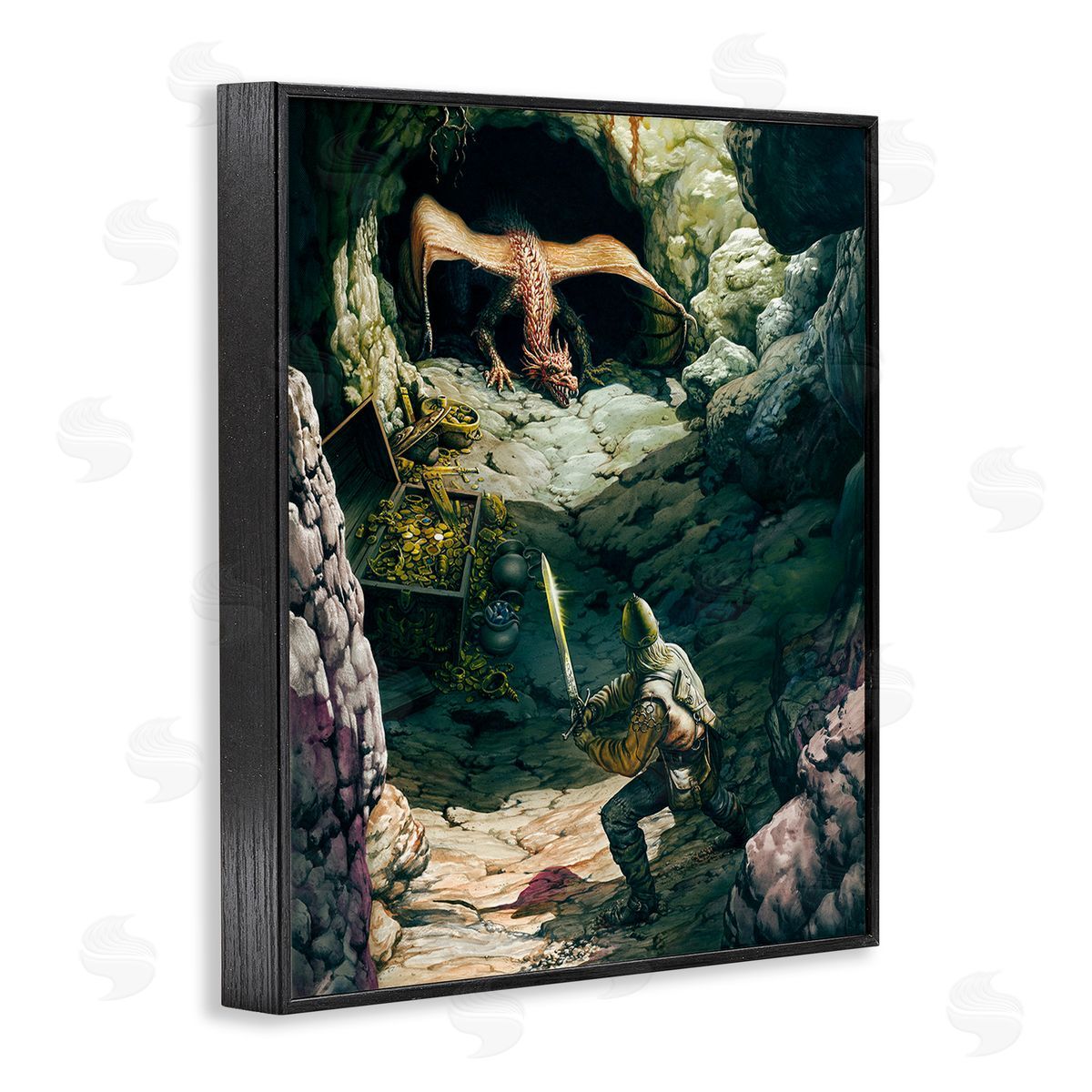 Ciruelo Dragon & Knight Battle Black Framed Giclee Wall Art Print