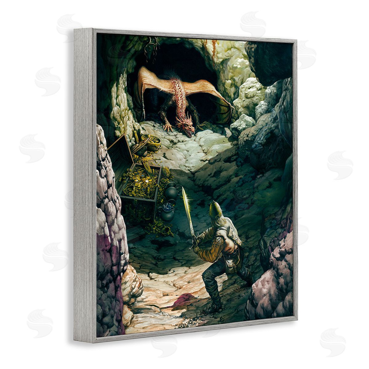 Ciruelo Dragon & Knight Battle Gray Framed Giclee Wall Art Print