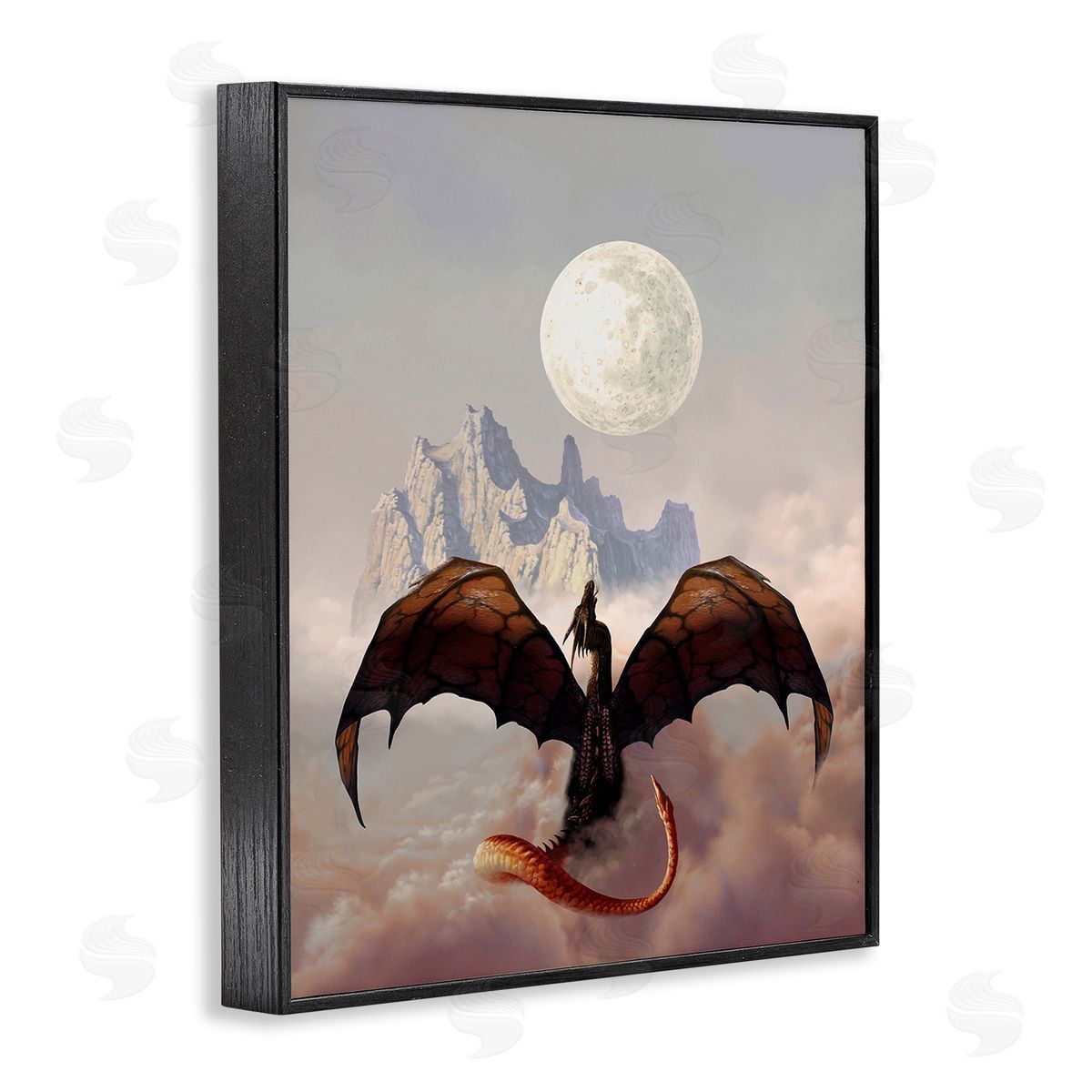 Ciruelo Dragon & Full Moon Black Framed Giclee Wall Art Print