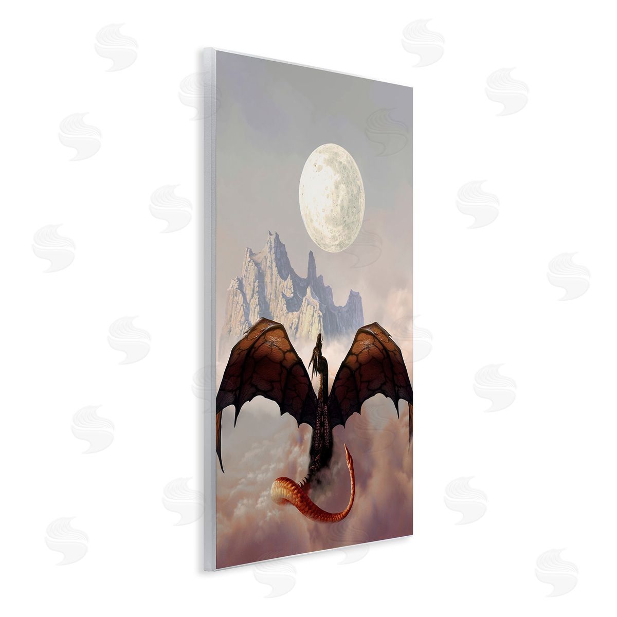 Ciruelo Dragon & Full Moon Wooden Wall Plaque Art Print