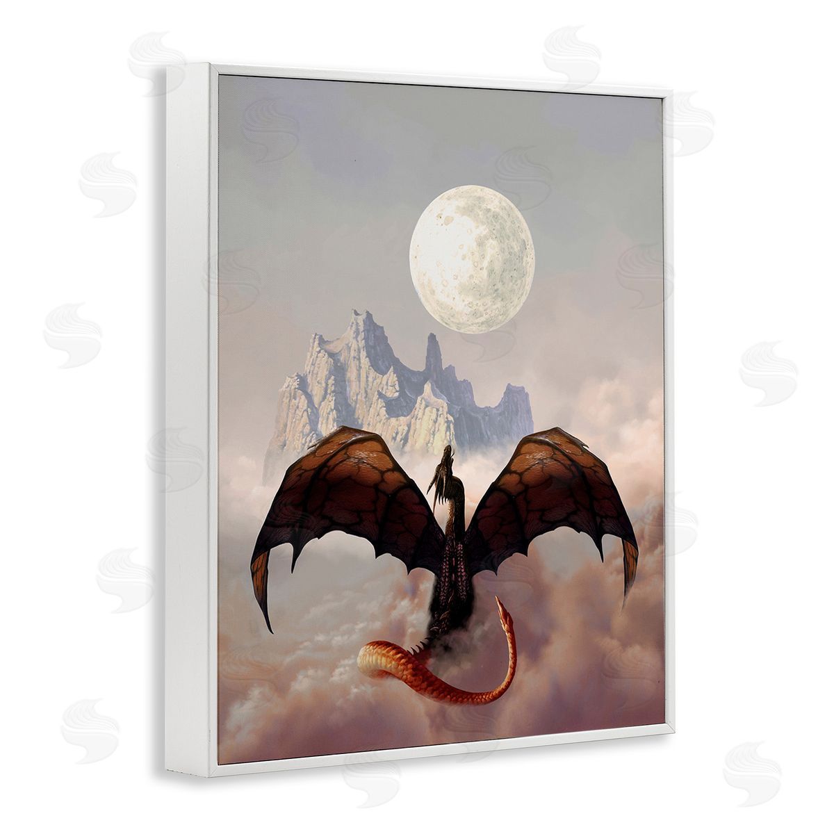 Ciruelo Dragon & Full Moon White Framed Giclee Wall Art Print