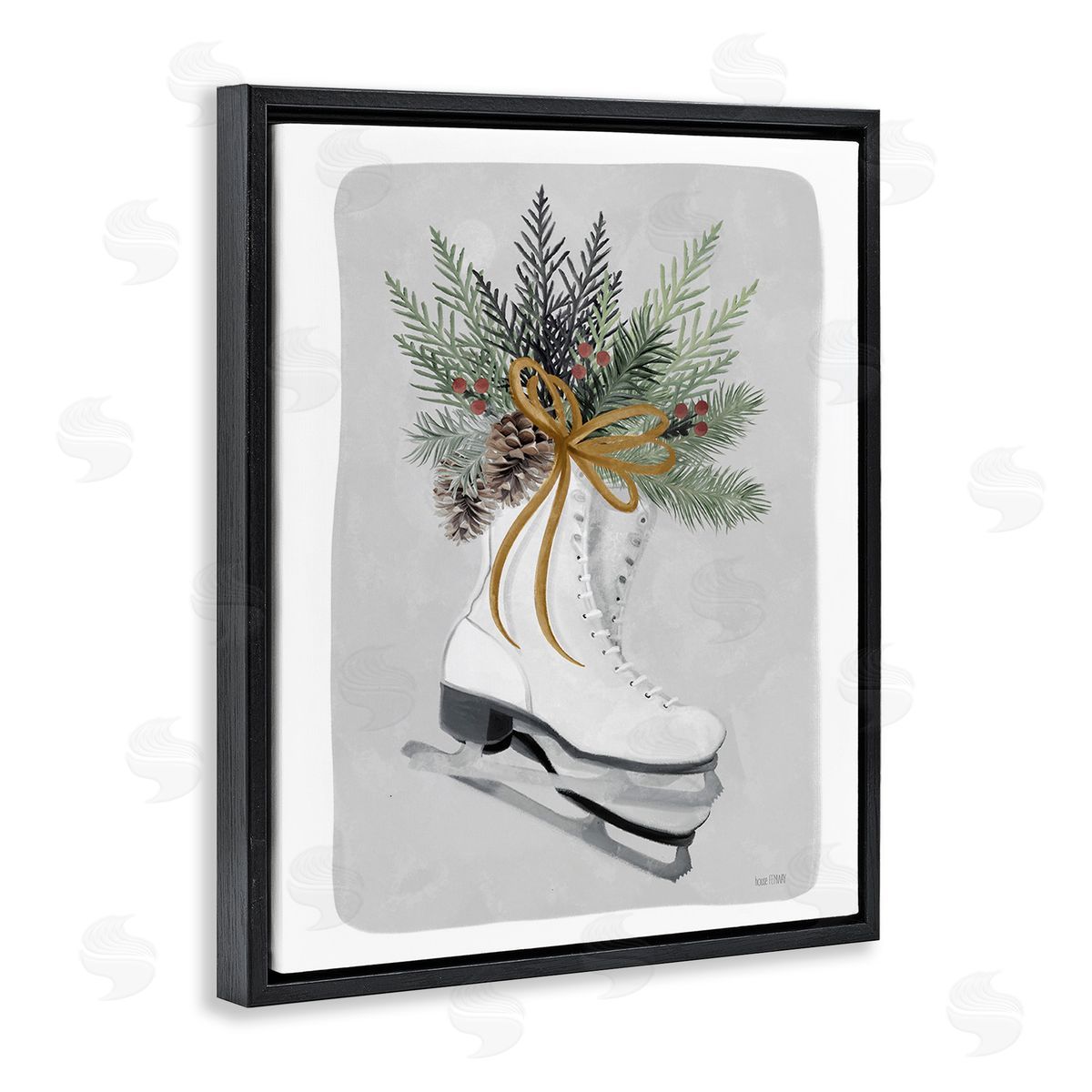 House Fenway Winter Skates & Pinecone Black Floating Frame Canvas Wall Art Print