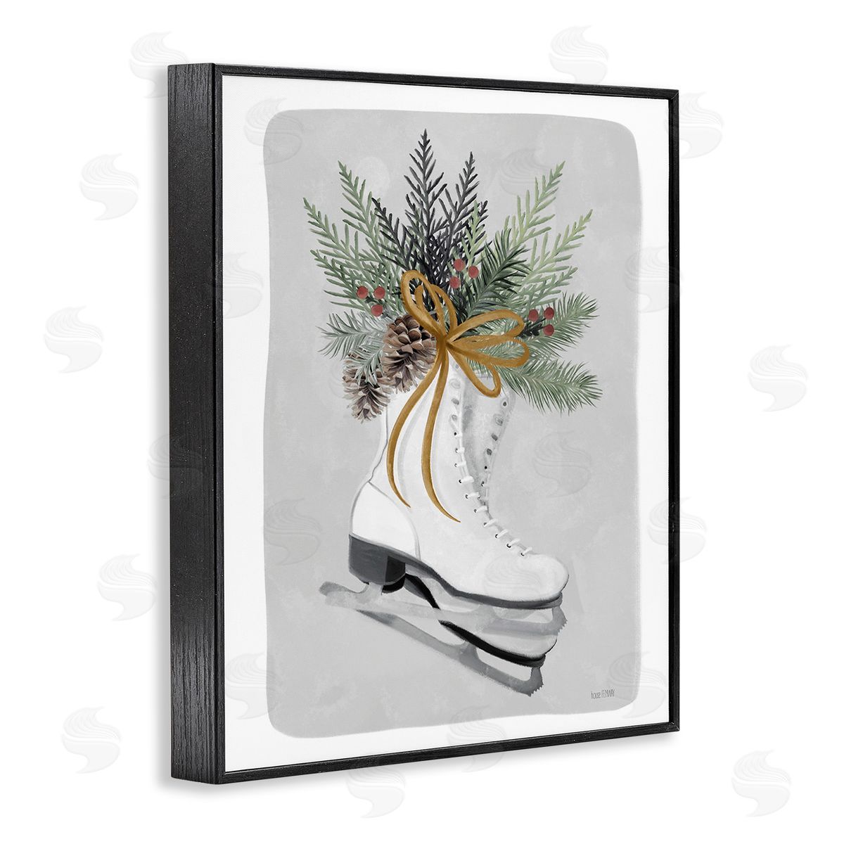 House Fenway Winter Skates & Pinecone Black Framed Giclee Wall Art Print