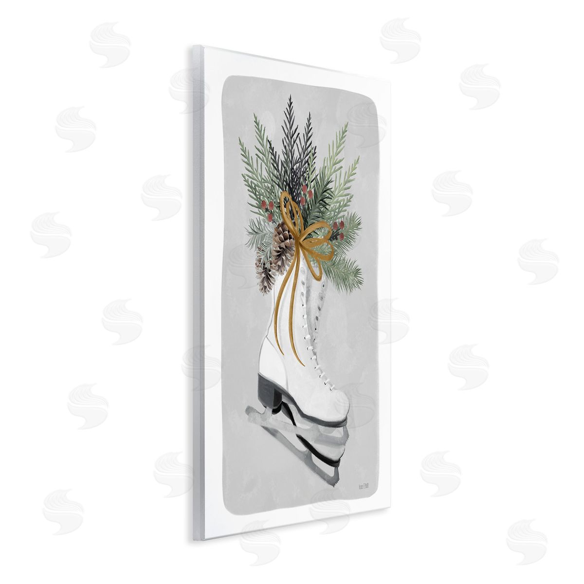 House Fenway Winter Skates & Pinecone Wooden Wall Plaque Art Print