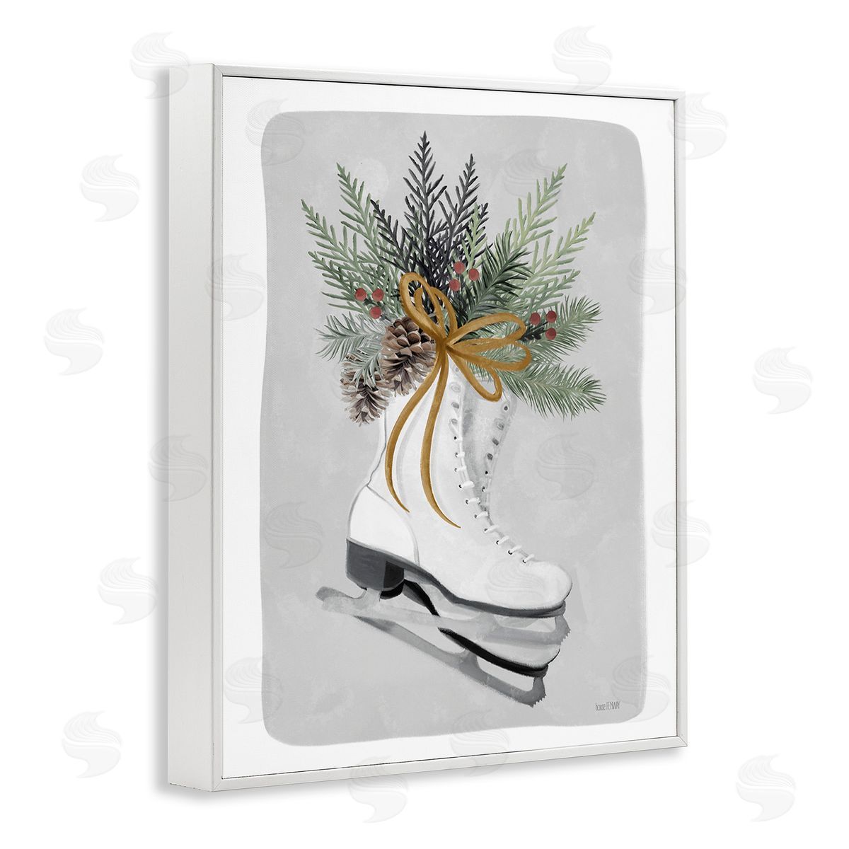 House Fenway Winter Skates & Pinecone White Framed Giclee Wall Art Print