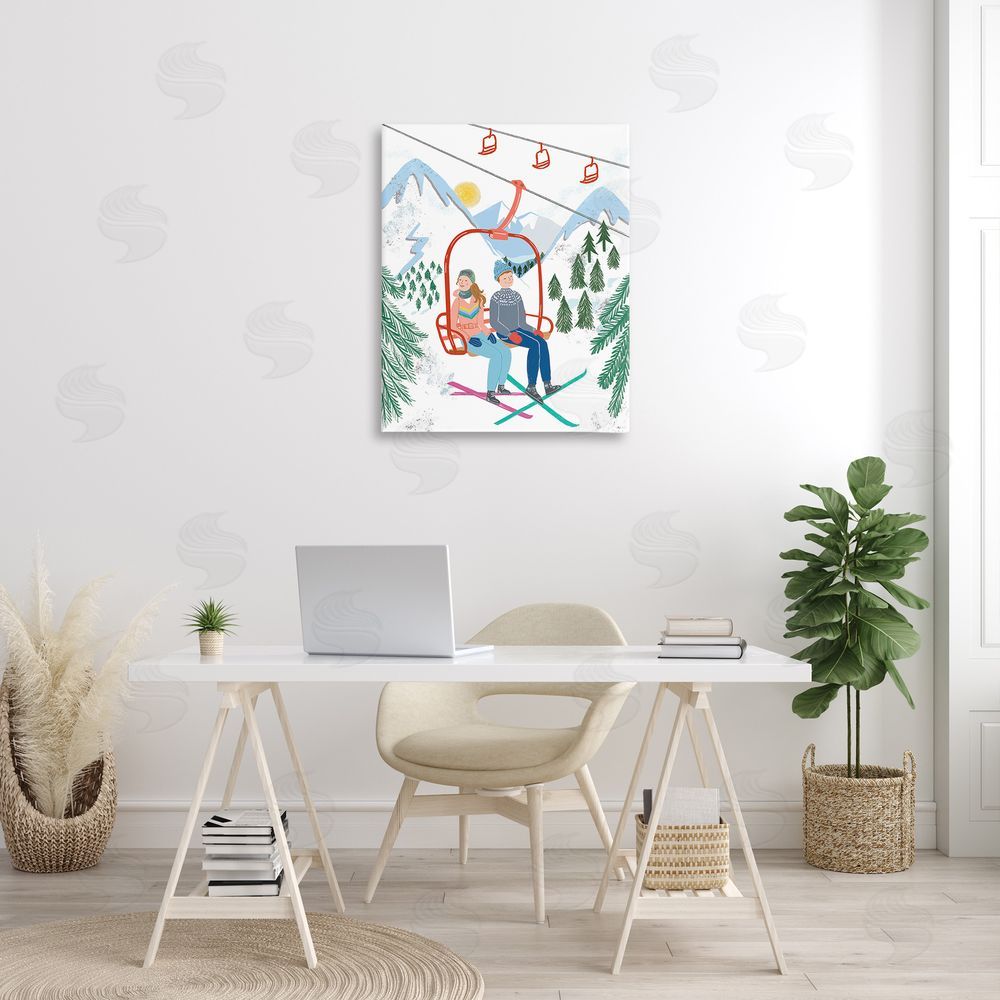 Jo Reid Winter Ski Lift Friends Canvas Wall Art Print in Room