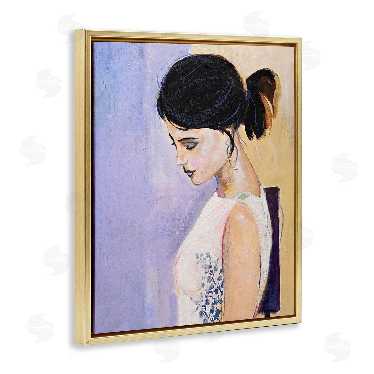 Design Fabrikken Traditional Portrait of Woman Gold Floating Frame Canvas Wall Art Print