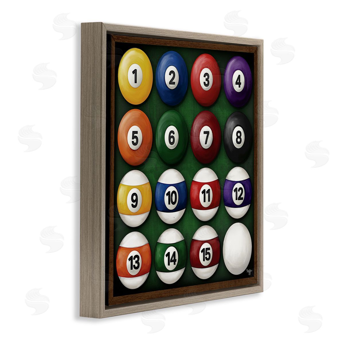 Mollie B. Traditional Billiards Balls Brown Floating Frame Canvas Wall Art Print