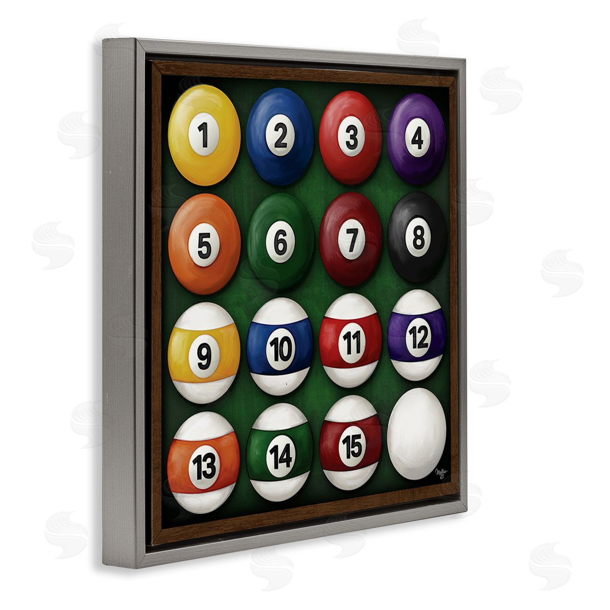 Mollie B. Traditional Billiards Balls Gray Floating Frame Canvas Wall Art Print