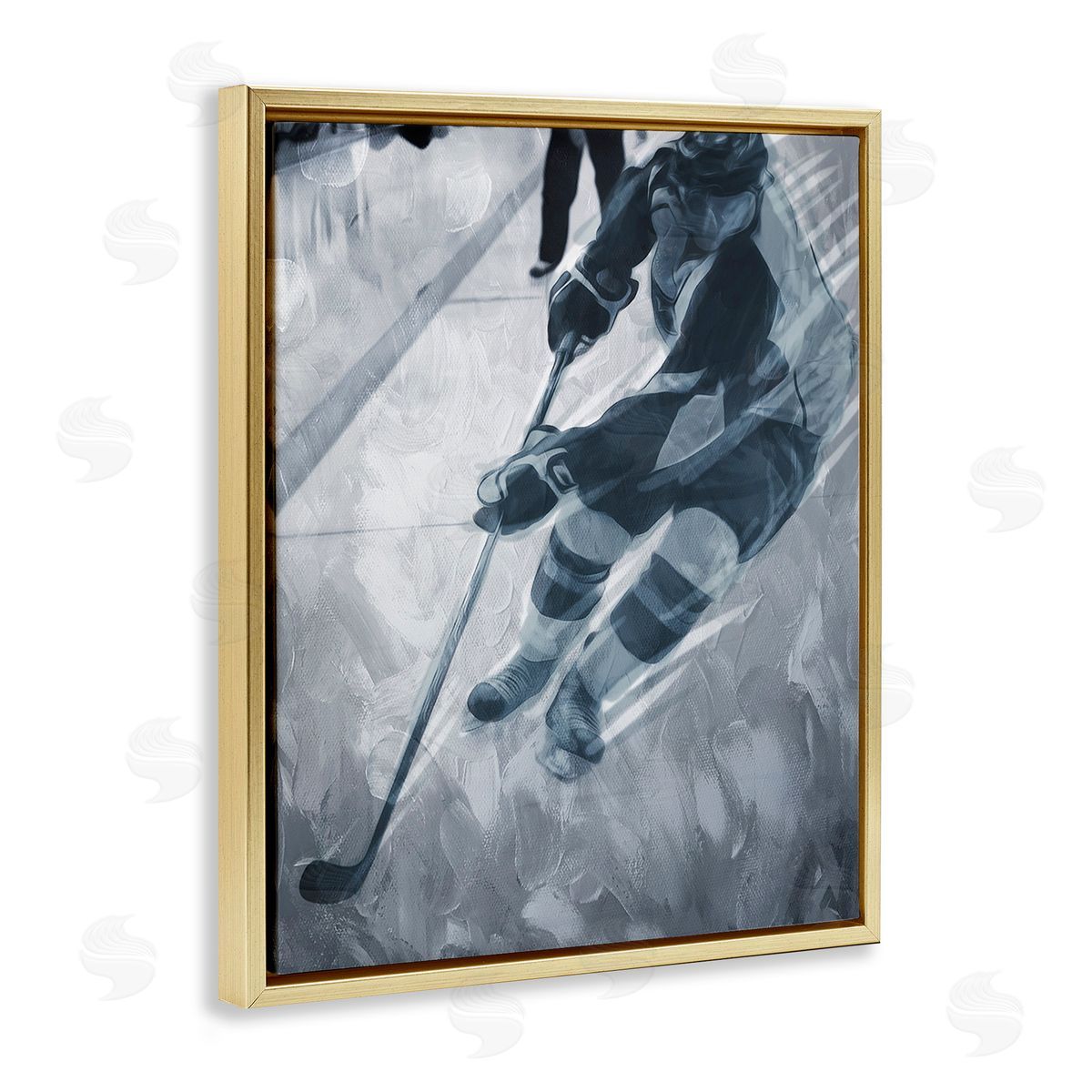 Milli Villa Abstract Hockey Player Gold Floating Frame Canvas Wall Art Print