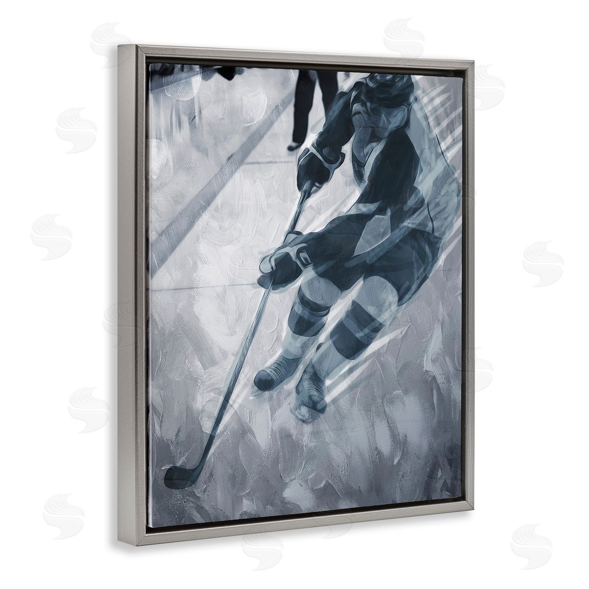 Milli Villa Abstract Hockey Player Gray Floating Frame Canvas Wall Art Print